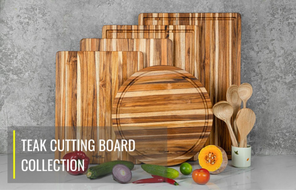 Round Teak Cutting Board With Hand Grip And Juice Groove