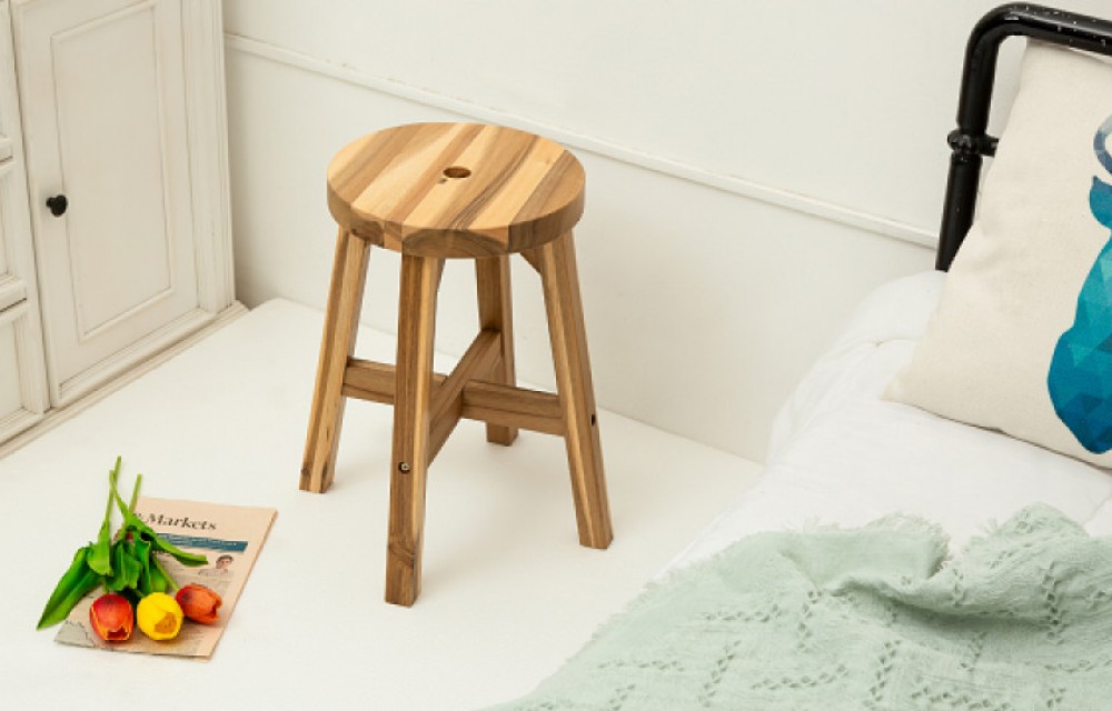 WS-R01 - Round Natural Color Top Acacia Wood Stool