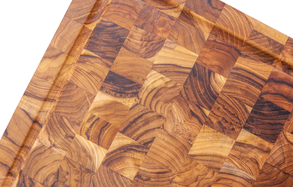 Rectangular End Grain Teak Wood Cutting Board with Juice Groove and Hand Grip
