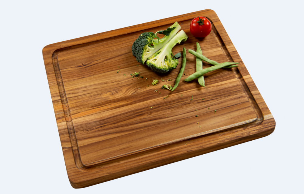 Rectangular Teak Cutting Board With Hand Grip And Juice Groove