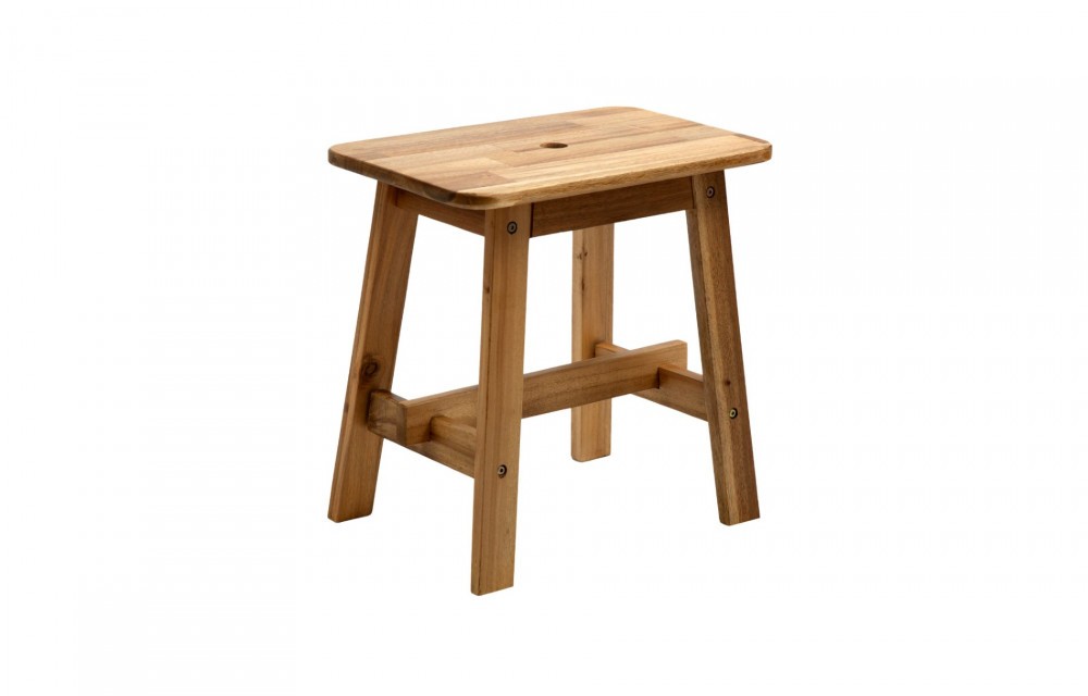RECTANGULAR TOP ACACIA WOOD STOOL NATURAL COLOR