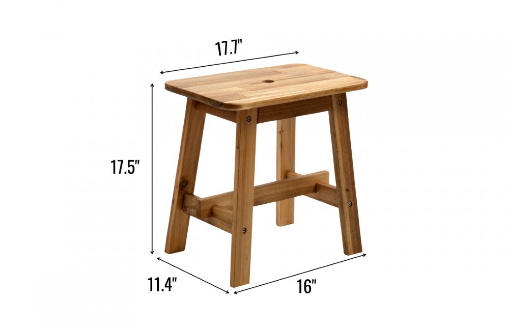 RECTANGULAR TOP ACACIA WOOD STOOL NATURAL COLOR
