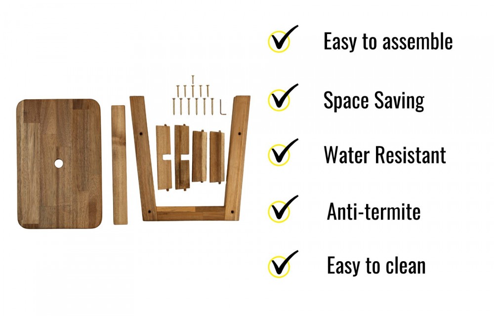 RECTANGULAR TOP ACACIA WOOD STOOL NATURAL COLOR