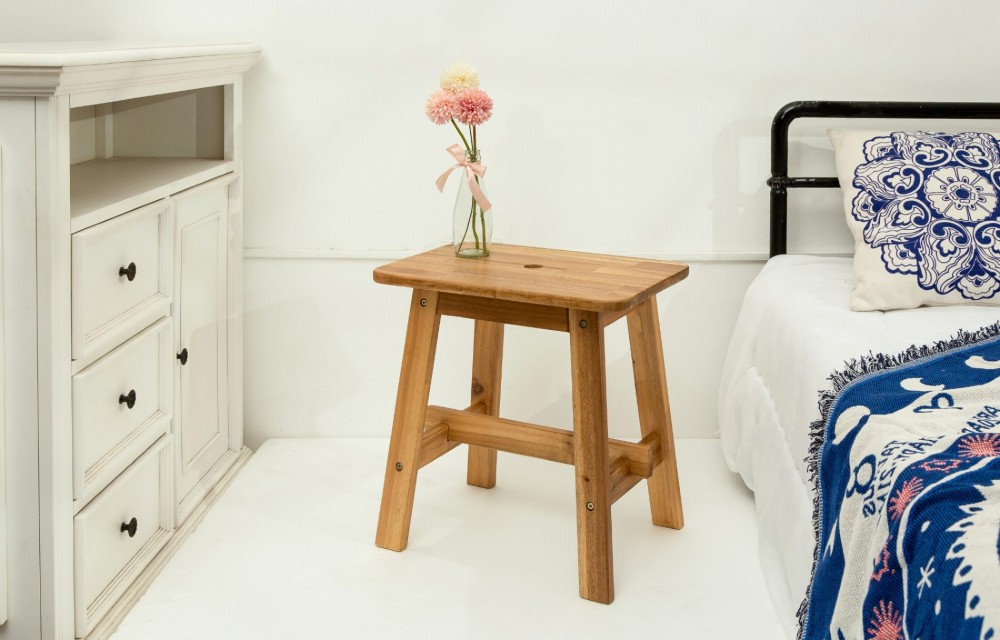 RECTANGULAR TOP ACACIA WOOD STOOL NATURAL COLOR