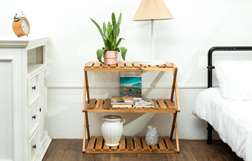 HF01-WR3  - Rectangular Natural Color 3 Tier Acacia Wood Rack